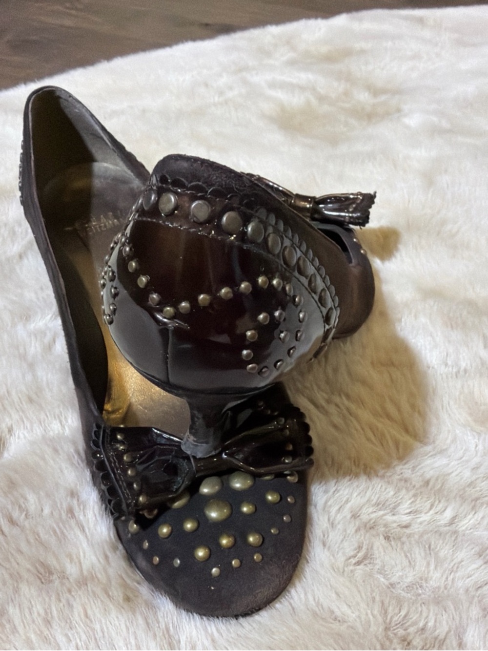 Stuart Weitzman Dark Brown Studded Bow Flats - Picture 8 of 8